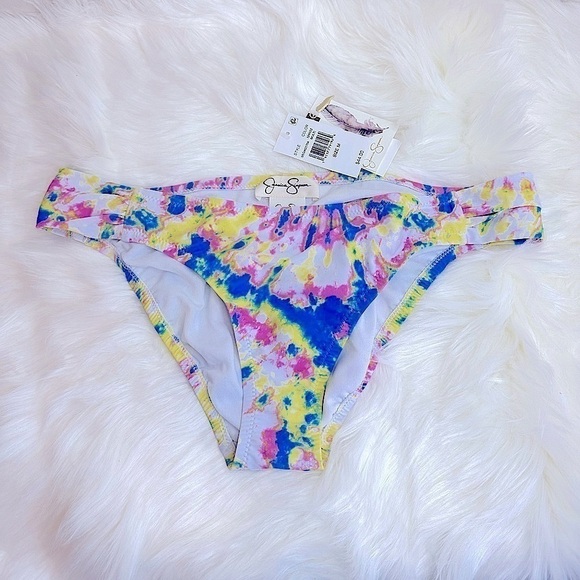 NWT Jessica Simpson Bikini Bottoms with Shirred Sides Tie Dye Print Size Medium - Picture 2 of 12